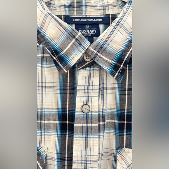 Old Navy Men's Size XL Button Down Long Sleeve Blue White Western Pearl Snaps - Picture 9 of 12